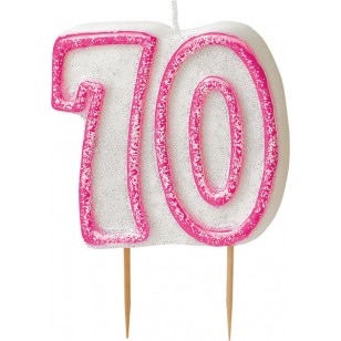 Dazzling Effects Pink 70th Birthday Candle